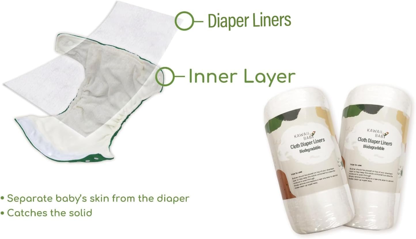 KaWaii Baby Cloth Diaper Liners Biodegradable Unscented Nappy Liner Rolls, SGS Certified 11 X 7”, 100 Sheets/Roll - Pack of 4 Rolls - Image 2